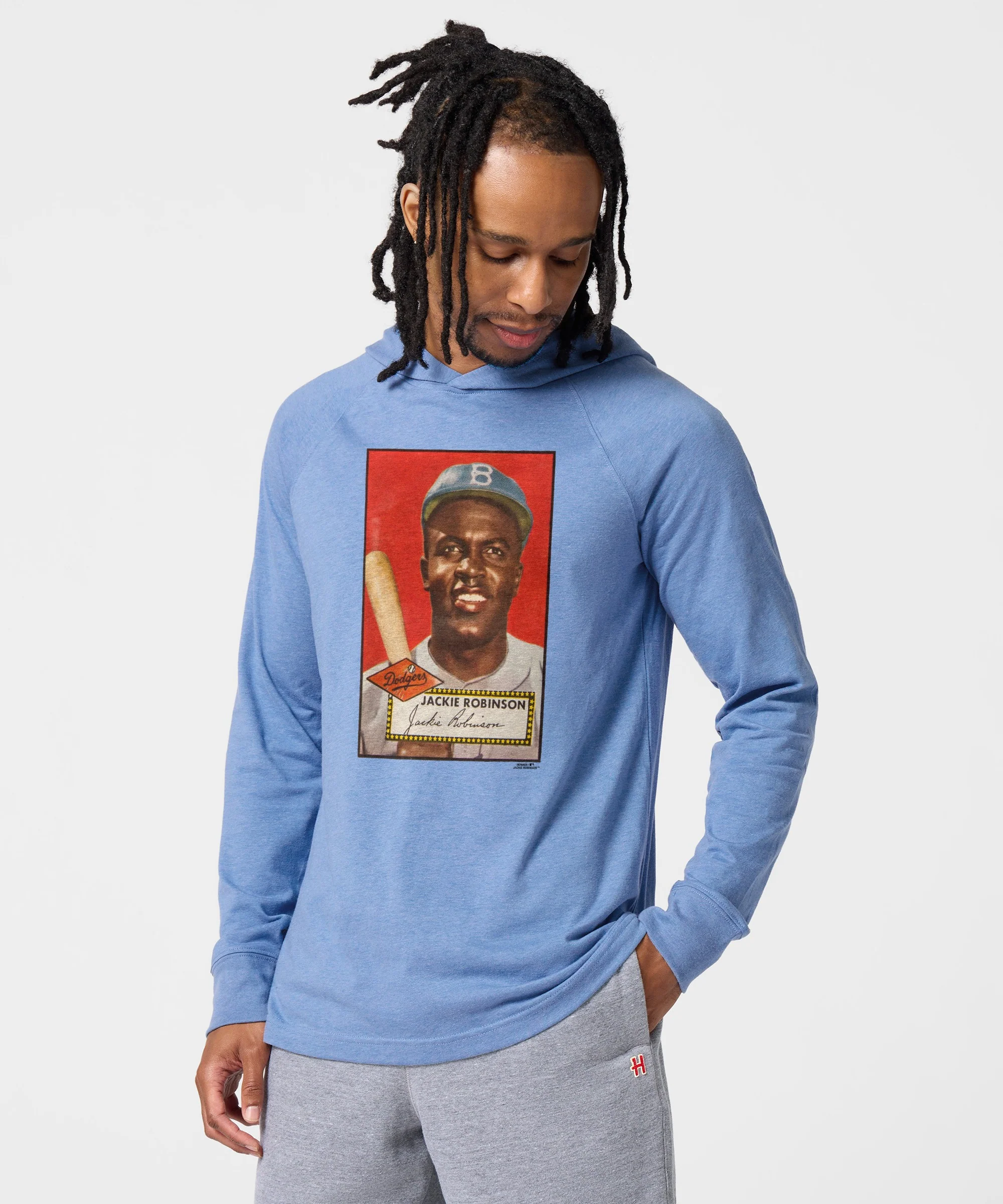 1952 Topps Baseball Jackie Robinson Dodgers Lightweight Hoodie - Image 3